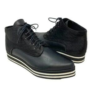 Imelda Black Calf Hair Leather Pointed Toe Platform Sneaker Shoes - Size 7.5